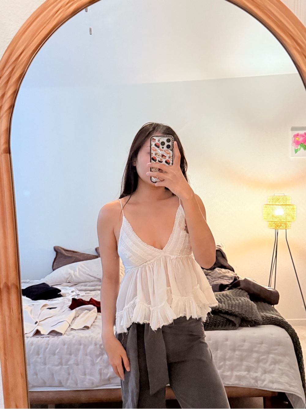 World Together White Lace-Trim Ruffle Camisole